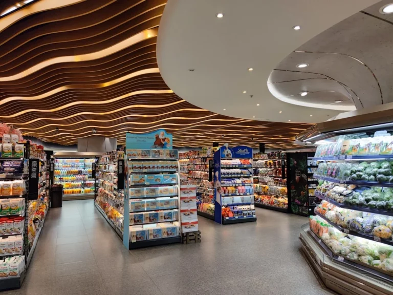 Wooden Shelves Supermarket Interior